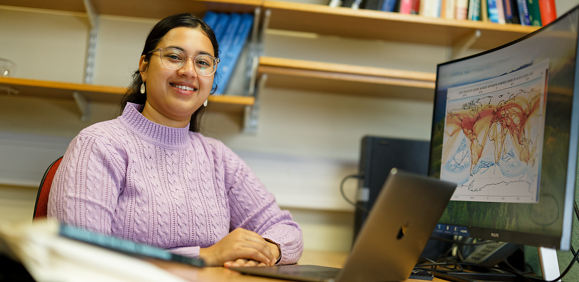 Zainab Hakim at her desk.